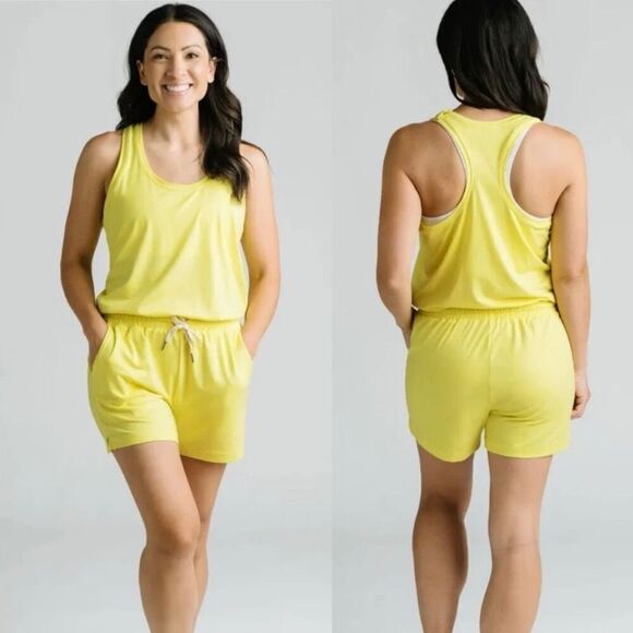 Zyia Active Lemon Laguna Downtime Romper RC Neon Drawstring Waistband Pockets L - Picture 1 of 12